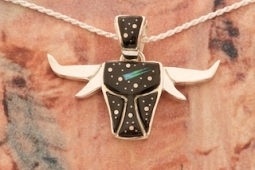 Navajo Artist Calvin Begay Night Sky Sterling Silver Steer Pendant